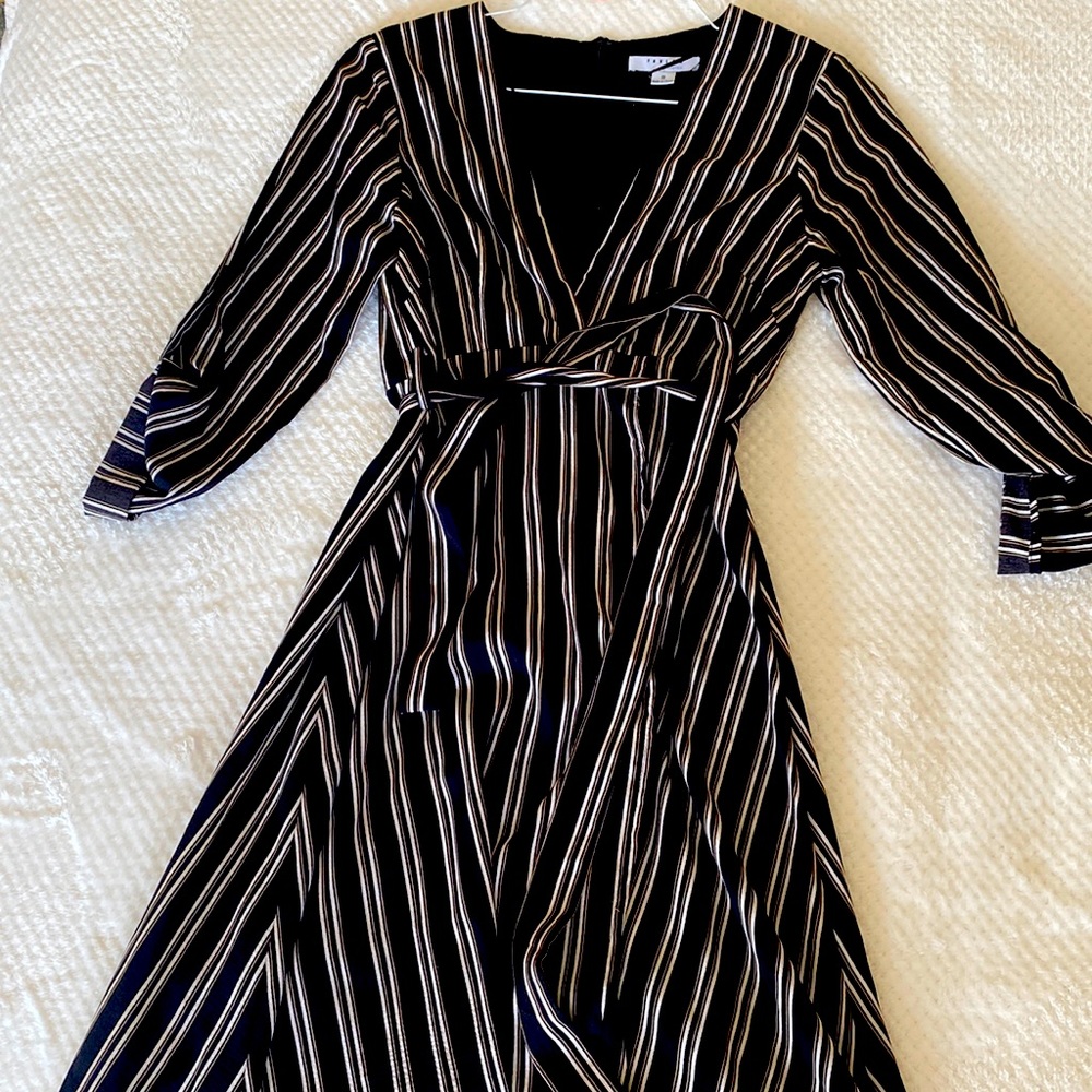 Lovely black striped, long dress.